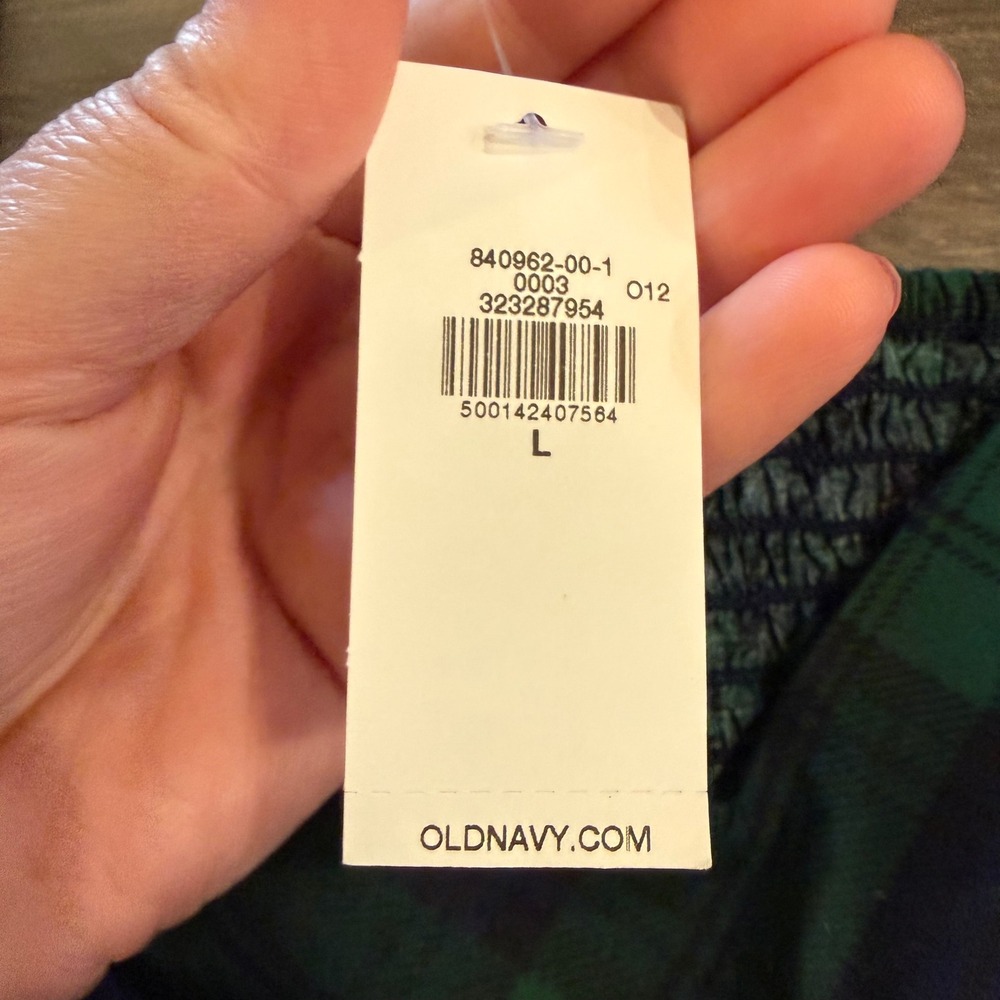 Old Navy Green Navy Plaid Puff Sleeve Peplum Top Sweetheart Neck Smocked Large - Picture 6 of 10